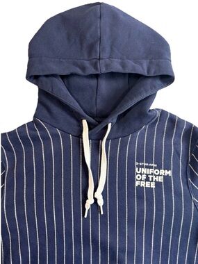 G-Star Raw Men’s Core Pinstriped Hoodie Kangaroo Pocket Sartho Blue/Milk Size L